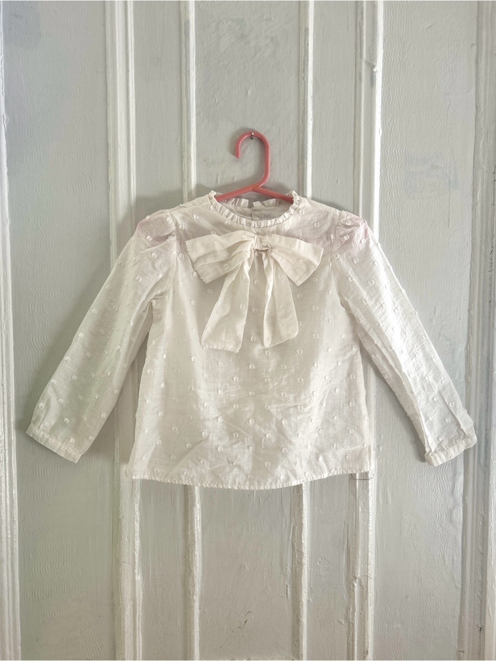 Zara Dotted Swiss Bowtie Blouse